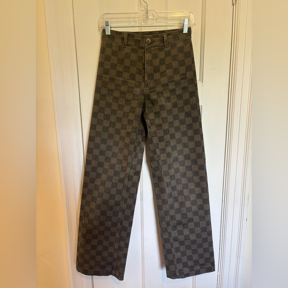 Oak & Fort Checkered Brown Wide-Leg Pants